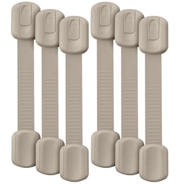 Imagem de Bates- Fechaduras de alça de segurança para crianças, pacote com 6, fechaduras pretas para armário de bebê, fechaduras de banheiro à prova de bebê, fechaduras de gaveta à prova de crianças, bege