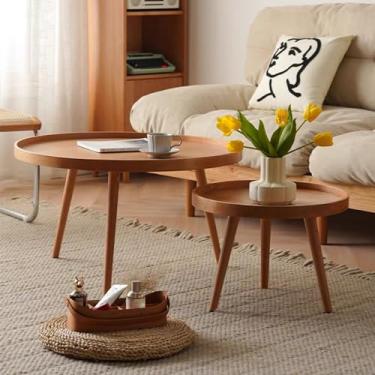 Imagem de Mesa de centro moderna, mesa de centro de madeira, mesa de centro redonda, mesa lateral para sala de estar, mesa central simples moderna, para sala de estar, quarto, escritório, varanda (cor de