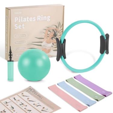 Imagem de VIJLXI Home Pilates Essentials Kit – Conjunto de equipamentos de Pilates com anel e bola de Pilates, 4 faixas de resistência para iniciantes — Treine músculos, flexibilidade e força do núcleo