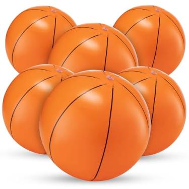 Imagem de Bolas de praia infláveis de basquete (pacote com 6) - Bolas de praia infláveis de PVC duráveis de 40,6 cm para crianças, fáceis de inflar, brinquedos de piscina de verão ao ar livre, lembrancinhas de