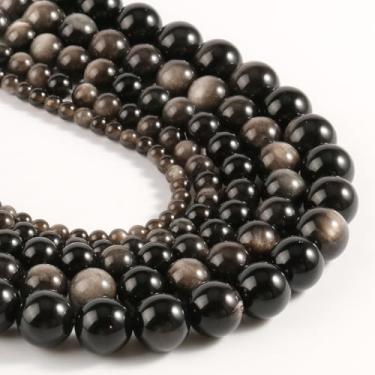 Imagem de Yochus 60 peças de contas de pedra de obsidiana redondas lisas para fabricação de pulseiras, contas de pedras preciosas naturais de 6 mm para fazer joias, colar e brinco DIY