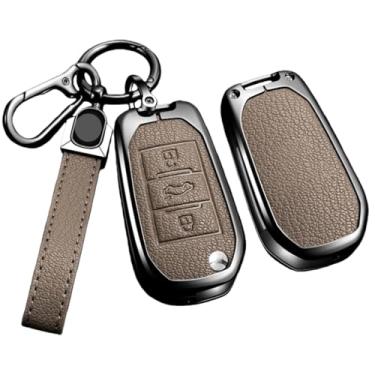 Imagem de Porta-chaves chaveiro compatível com peugeot 208 2008 301 308 3008 rcz 508 408 2008 307 capa protetora de couro para chave de carro(C-khaki keyring)
