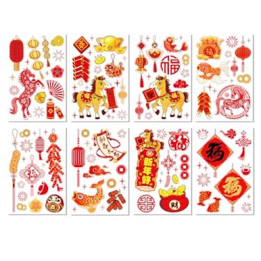 Imagem de CC HOME Adesivos adesivos para janela de ano novo chinês com 8 folhas, decoração removível cavalo lunar ano novo festival primavera 2026 vermelho fu adesivos decoração para janela vidro porta casa