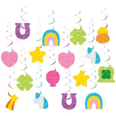 Imagem de JarThenaAMCS 20 peças de decoração do dia de São Patrício, espirais pendurados, amuletos da sorte, flâmulas de teto para casa, interior, exterior, festa, escritório, artigos de decoração