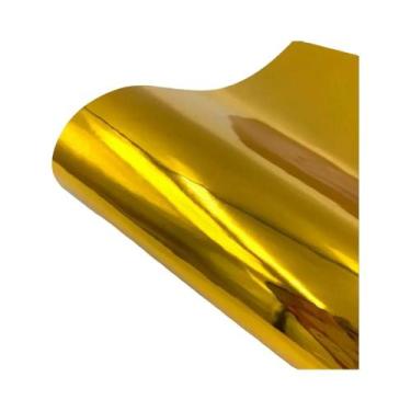 Imagem de Adesivo De Vinil Permanente Cromado Dourado 30x25cm 100cm Para Decoraç