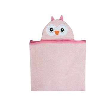 Imagem de Bicho Molhado Toalha Bordada com Capuz Corujinha Rosa-Unissex
