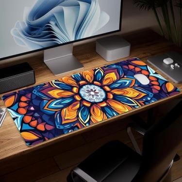 Imagem de Tapete de mesa de flor de couro, mouse pad de arte colorida grande teclado de computador para jogos, protetor e capa à prova d'água, tapete de mouse decorativo de couro PU para laptop, decoração de