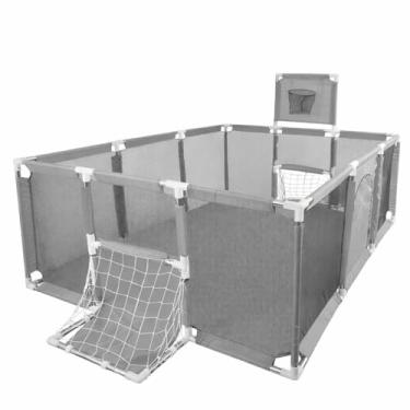 Imagem de Cercadinho para Bebês, Cinza, 120x180x60cm, com Porta com Zíper, Malha Respirável, Estrutura em Metal e Plástico, para 10-24 Meses