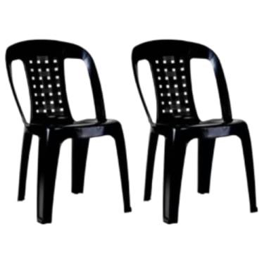 Imagem de Kit 2 Cadeiras de Plástico Preta Com Encosto Vime Empilhável