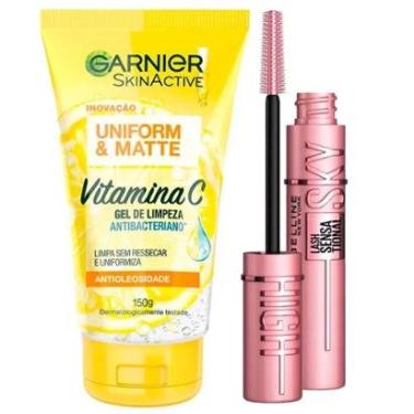 Imagem de Garnier Skin + Maybelline Kit – Gel de Limpeza Facial Uniform & Matte Vitamina C + Máscara de Cílios-Unissex