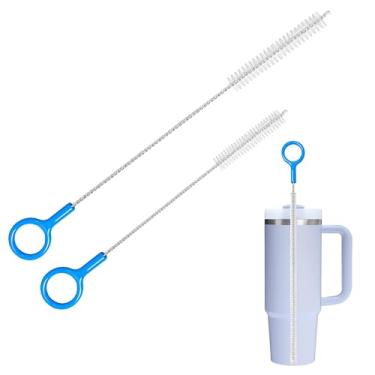 Imagem de Escova de limpeza de palha, esfregão de metal extralongo de 25 e 30 cm para limpeza de canudos reutilizáveis, kit de escova Stanley para copos com laço para pendurar, ferramenta de qualidade alimentar