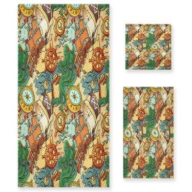 Imagem de xigua Conjunto de toalhas de banheiro clássico Old Ship absorvente macio 3 peças toalha de banho toalha de mão toalhas decorativas para banheiro, academia, hotel, praia, piscina