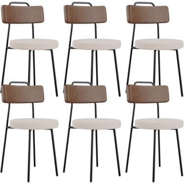 Imagem de Kit 06 Cadeiras Decorativas Estofada Sala Jantar Barcelona L02 Couríssimo Marrom Linho Bege - Lyam