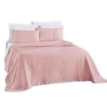 Imagem de Kit Cobre Leito Colcha Nobre Casal Queen 3 Peças Micropercal 200 Fios Matelado - Sal Rosa