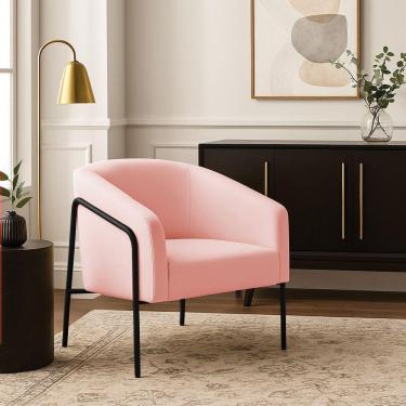 Imagem de Poltrona Sala Industrial Alta Preto Stella Suede D03 - D'rossi Cor Rosa Bebê