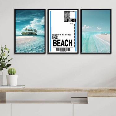 Imagem de Kit 3 Quadros Decorativos Praia - Passagem 24X18Cm