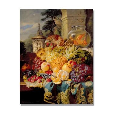 Imagem de NHLDZYH Decoração para cozinha - quadro vintage de ainda vida com frutas - réplica de óleo em tela - estilo campestre e aconchegante. D36. 60 x 80 cm. Apenas tela