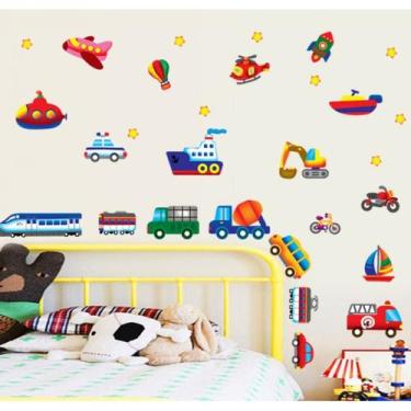 Imagem de Adesivos de parede, desenhos animados, transportes, carros, trens, avi