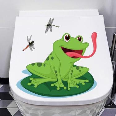Imagem de Adesivos de parede Cartoon Frog and Dragonfly para PVC de banheiro - y
