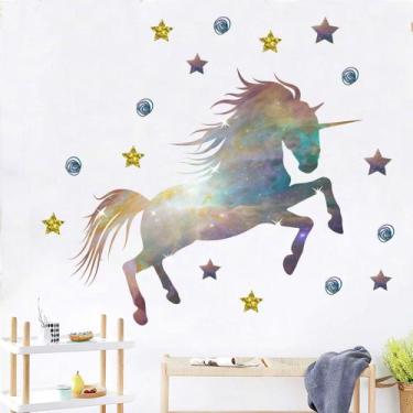 Imagem de Adesivos de parede Cartoon Unicorn Magical Galaxy PVC 30x70cm - yiweis