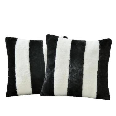 Imagem de Conjunto de fronhas: pele sintética listrada, preto, branco, vertical,
