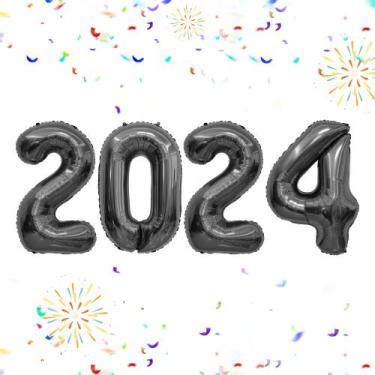Imagem de Balões Viksio 2024 Number Black Foil 40 cm, decoração de Ano Novo