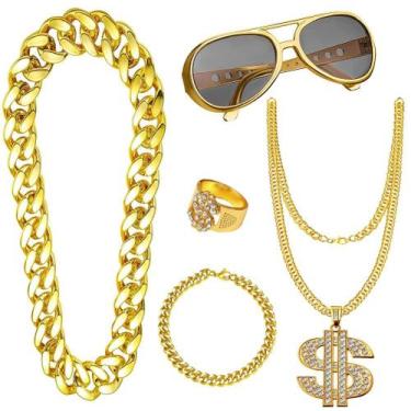 Imagem de Kit de fantasias Yontree Hip Hop dos anos 80/90 com acessórios de ouro
