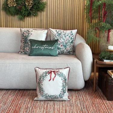 Imagem de Kit 4 Capas Almofadas Natal Veludo Azevinhos, Guirlanda e Christmas Ve