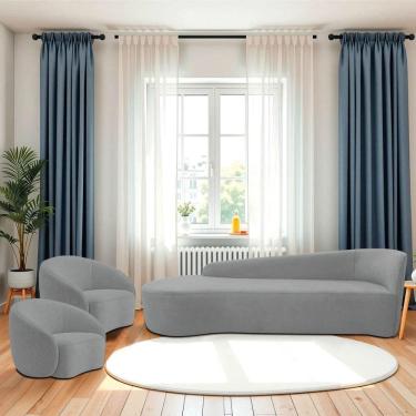 Imagem de Kit Divã Recamier Orgânico França 200cm Lado Esquerdo E 2 Poltronas Amore Bouclé Cinza