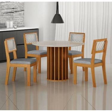 Imagem de Mesa Redonda Mdf Com Vidro 1,08m 4 Cadeiras Flora Leifer