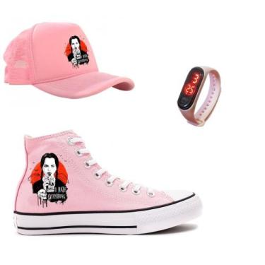 Imagem de Tênis Wednesday Wandinha Com Relógio E Boné Moda Casual Lançamento Sér