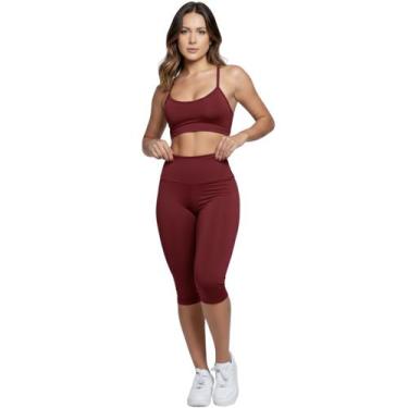 Imagem de Conjunto Top Alça Fina Bermuda Ciclista Vekyo Roupa Para Academia Moda