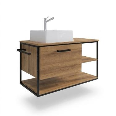 Imagem de Gabinete Suspenso Banheiro PlacaEPonto 80cm Com Cuba Preto/Marrom