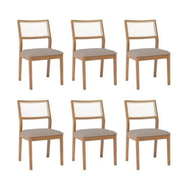 Imagem de Kit 6 Cadeiras para Sala de Jantar Estofadas Bella Madeira/Bege