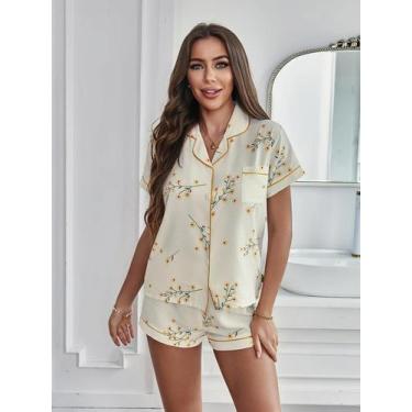 Imagem de Conjunto De Pijama Feminino Com Estampa Floral Texturizada, Manga Curt