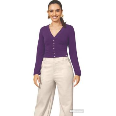 Imagem de Blusa Croppd De Gola V Possui Botoes Perolados - Cativa gris, Rosa, P