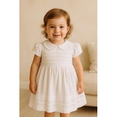 Imagem de Vestido batizado e Daminha Bordado Gola Floral Bebê Papilloo, Branco, 