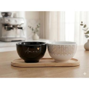Imagem de Kit 2 Bowl Tigelas Porcelana Cumbuca Sopa Açaí Decorada Amor Coração D