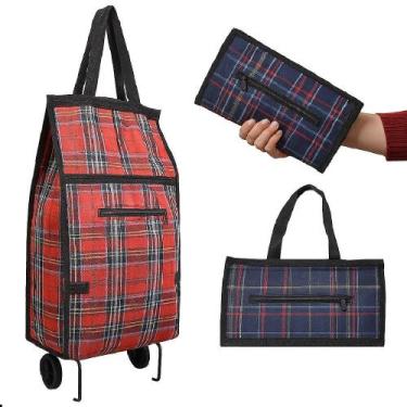 Imagem de Carrinho Feira Compras Sacola Bolsa Dobravel Rodinhas Alca De Mao Bols