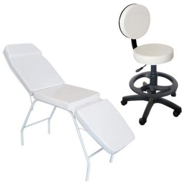 Imagem de Kit Profissional Estética Clínica Maca 3 Posições Mocho com encosto e 