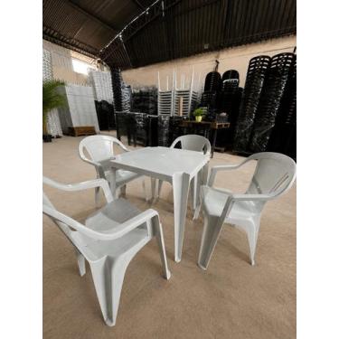 Imagem de Conjunto mesa 4 poltronas de plástico branco gelo - Central de embalag