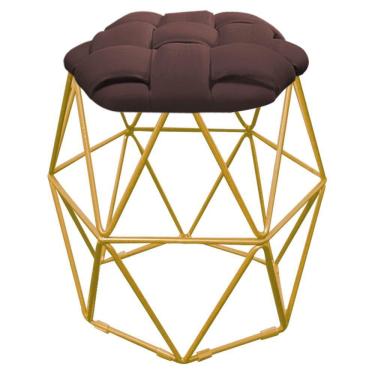 Imagem de Kit 03 Puff Banqueta Luna Nó Dourado Corino Marrom