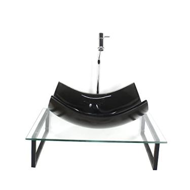 Imagem de KIT CUBA DE VIDRO RETANGULAR 10MM GRAFITE COM TAMPO 50CM INCOLOR E SUPORTE PRETO