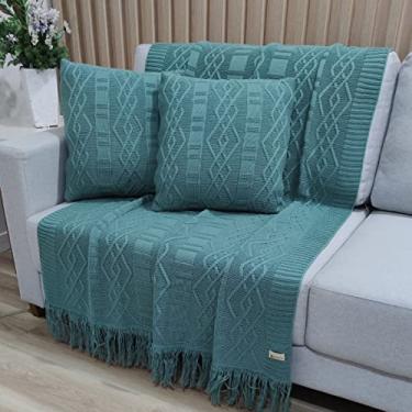 Imagem de KIT MANTA SOFA TRICO CARMEN 150X90cm + 2 CAPAS DE ALMOFADA 45x45cm Cor:MENTA