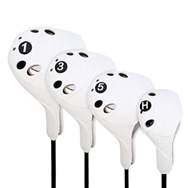 Imagem de Capa para golfe PGM com 4 Drivers Fairway Woods Hybrid Golf Club com número Os pinos servem em tamanhos grandes destros fácil de colocar e proteção extra do clube podem ser lavados para todas as marcas..., White-4pcs set