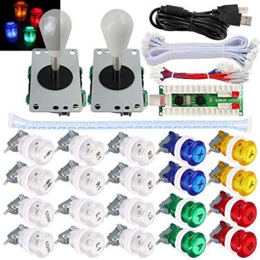 Imagem de SJ@JX 2 jogadores Arcade Game Stick DIY Kit Botões com logotipo LED 8 Way Joystick USB Codificador Cabo Controlador para PC MAME Raspberry Pi Color Mix