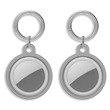 Imagem de DamonLight Pacote com 2 capas transparentes para AirTag, capa protetora antiarranhões com chaveiro compatível com AirTags 2021 (preto)