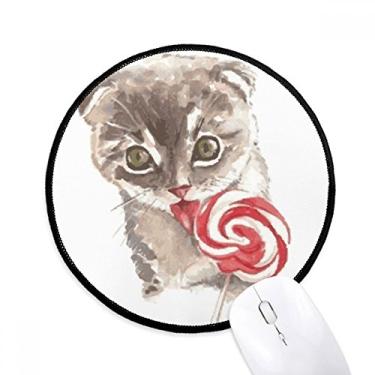 Imagem de DIYthinker Tapete de rato animal pirulito em aquarela para mesa de escritório tapete redondo para computador