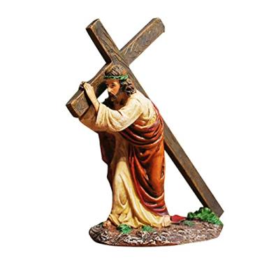 Imagem de Jesus com cruz, decoração cruz crucifixo, Jesus religioso com Jesus carregando a cruz no caminho para o calvário, estatuetas Jesus Cristão, Gif artesanato cristão católico