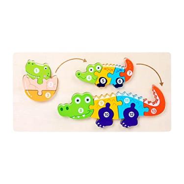 Imagem de shamjina Animal Figuras Brinquedo Quebra-cabeça Desenvolvimento Cerebral Reconhecimento Animal Montessori para Crianças Presente de Aniversário B, Crocodilo